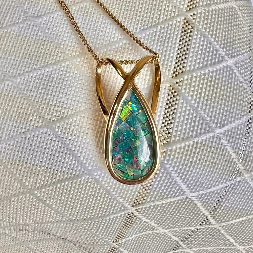 14K Gold Mosaic Australian  Opal Pendant, Opal Jewelry, Australian Jewelry - Picture 3 of 14